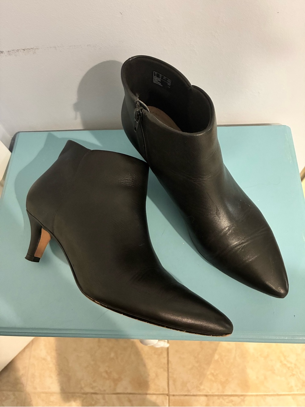 Clarks Black Pointed Leather Ankle Booties with Side Zip